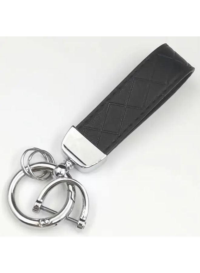 Blue Unisex Faux Leather Keychain with Dual Ring Clips Creative Waist Ring Key Holder - Image 5
